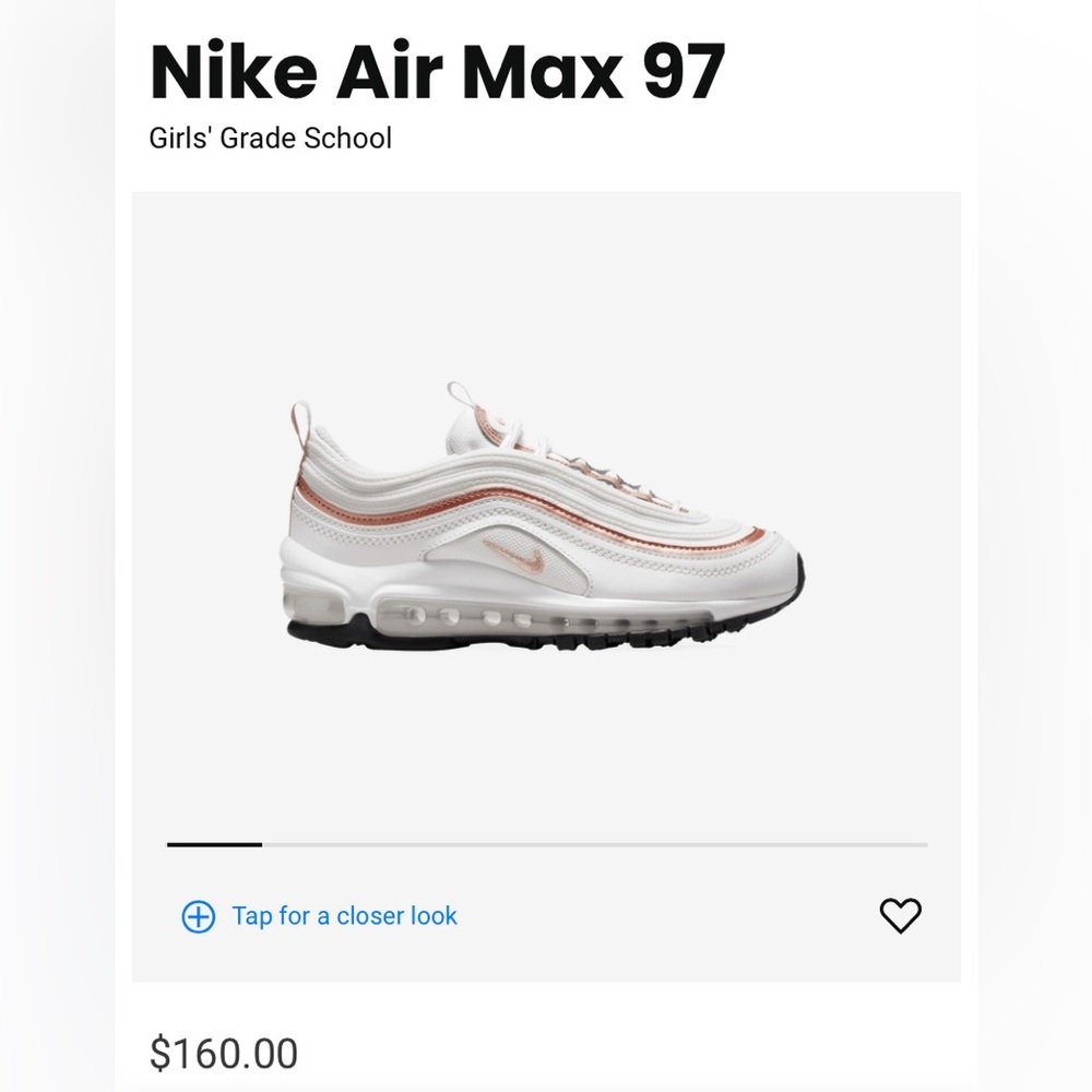 🌼NWT🌼 MSRP$160 Nike Air Max 97 Girls' Grade School Size:7(KID) 8.5(Women)